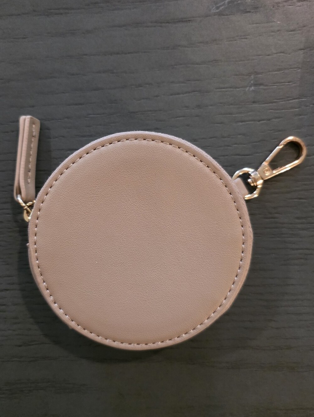 Round Taupe Coin Pouch with Gold Clip